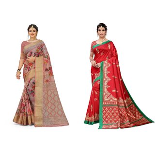 SVB Sarees Multicolor Art Silk Printed Sarees Pack Of 2 Saree
