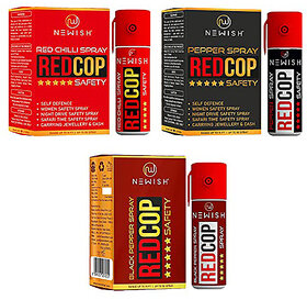 Newish Self Defence Pepper Spray Safety for Women  Men (Pack of 3) Red Chilly, Black Pepper and Pepper Spray 35g/ 55 ML