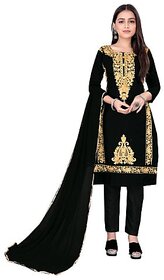 Sharda Creation Black Polycotton Embroidered Unstitched Dress