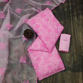 Sharda Creation Pink Oraganza Embroidered Unstitched Dress