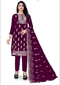Sharda Creation Maroon Oraganza Embroidered Unstitched Dress