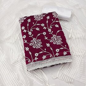 Sharda Creation Purple Chanderi Embroidered Unstitched Dress