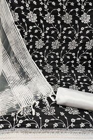 Sharda Creation Black Chanderi Embroidered Unstitched Dress