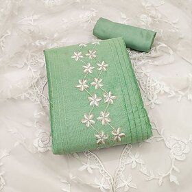 Sharda Creation Green Chanderi Embroidered Unstitched Dress