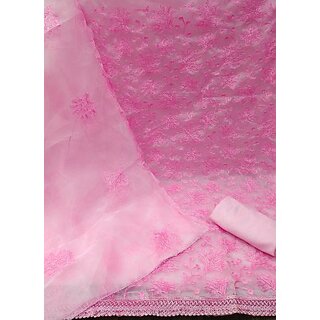 Sharda Creation Pink Oraganza Embroidered Unstitched Dress