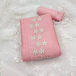 Sharda Creation Pink Chanderi Embroidered Unstitched Dress