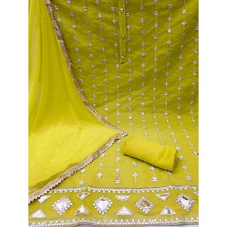 Sharda Creation Yellow Chanderi Embroidered Unstitched Dress