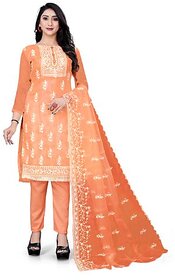 Sharda Creation Brown Oraganza Embroidered Unstitched Dress