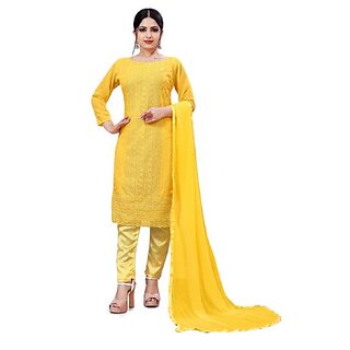 Sharda Creation Yellow Georgette Embroidered Unstitched Dress
