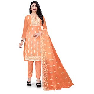 Sharda Creation Brown Oraganza Embroidered Unstitched Dress