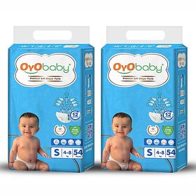 OYO BABY Diaper Premium Pants, Small size baby diapers Pants, Anti Rash diapers, 12 Hours Protection (Pack of 2, Small)