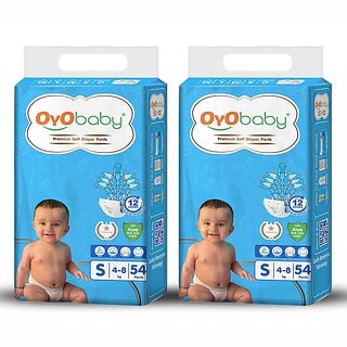 OYO BABY Diaper Premium Pants, Small size baby diapers Pants, Anti Rash diapers, 12 Hours Protection (Pack of 2, Small)