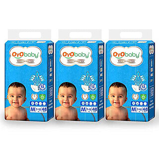 OYO BABY Diaper for Baby, Kids, New Born, 12 Hours Protection, 7 to 12 Kg (48 Units - Pack of 3, Animal Print, Medium)