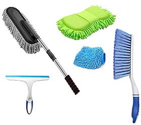 Car Cleaning Combo Pack Microfiber Duster Carpet Brush Washing Scurb Glass Wiper Microfibre Gloves Full Interior and Exterior Cleaning Kit
