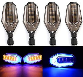 Universal Bike Indicator Light -4PCS Yellow Blue U Shaped 12V Set of 4 Yellow LED Turn Signal Brake Lights Bulb for Bajaj Hero Honda Tvs Yamaha Ktm Suzuki Kawasaki