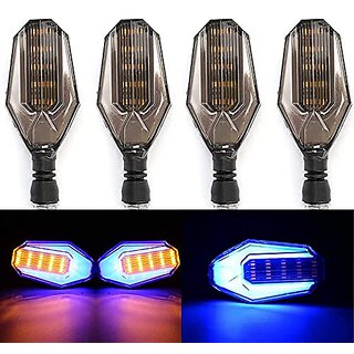 Universal Bike Indicator Light -4PCS Yellow Blue U Shaped 12V Set of 4 Yellow LED Turn Signal Brake Lights Bulb for Bajaj Hero Honda Tvs Yamaha Ktm Suzuki Kawasaki