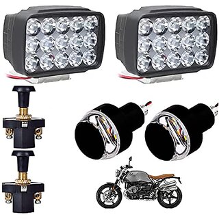 Bike Led Fog Light 15 Led 2 Fog Lights + 2 Push Button With Handle Bar