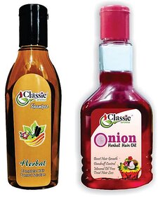 CLASSIC AROMA Combo Pack  Herbal Shampoo And Onion oil  Reduces Hair Oil And Hair Shampoo  Strong And Soft Hair