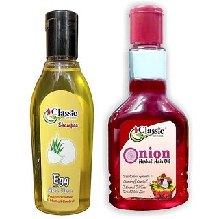CLASSIC AROMA Egg Shampoo And Onion Oil Combo Soft And Smooth Egg Protein Shampoo Onion Hair Oil for Hair Growth
