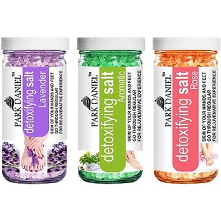 PARK DANIEL Premium Lavender, Aromatic & Rose Bath Salt- For Refreshing, Soothening & Radiant Skin- Pedicure & Manicure Salt Combo Pack of 3 Jars of 200 gms(600 gms) (600 g)