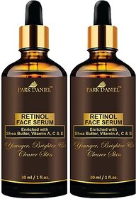 PARK DANIEL Premium Retinol Face Serum Enriched With Shea Butter, Vitamin A, C & E -For Younger, Brighter and Clearer Skin - Ideal For Men & Women Combo Pack of 2 Bottle of 30 ML(60 ML) (60 ml)