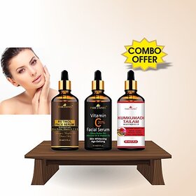 PARK DANIEL Retinol Face Serum, Vitamin C Facial Serum & Kumkumadi Tailam Face Oil Combo Set of 3 Bottles of 30 ml(90 ml) (90 ml)
