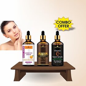 PARK DANIEL Under Eye Serum, Retinol Face Serum & Vitamin C Facial Serum - For Skin Brightening Combo Set of 3 Bottles of 30 ml(90 ml) (90 ml)