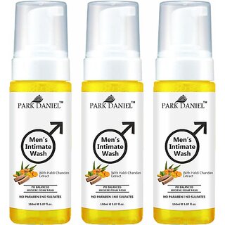 PARK DANIEL Men's Intimate Wash Maintain Ph Balance with Haldi Chandan Pack of 3 of 150ML (3 x 150 ml)