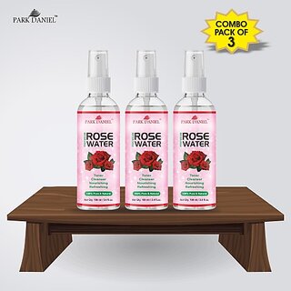 PARK DANIEL Organic Rose Water - For Toner, Cleanser, Nourishing & Refreshing Purposes combo of 3 bottles of 100 ml(300 ml) (300 ml)