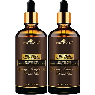 PARK DANIEL Premium Retinol Face Serum Enriched With Shea Butter, Vitamin A, C & E -For Younger, Brighter and Clearer Skin - Ideal For Men & Women Combo Pack of 2 Bottle of 30 ML(60 ML) (60 ml)