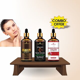 PARK DANIEL Retinol Face Serum, Vitamin C Facial Serum & Kumkumadi Tailam Face Oil Combo Set of 3 Bottles of 30 ml(90 ml) (90 ml)