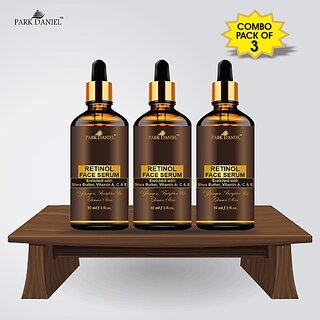 PARK DANIEL Premium Retinol Face Serum Enriched With Shea Butter, Vitamin A, C & E -For Younger, Brighter and Clearer Skin- Ideal For Men & Women Combo Pack of 3 Bottle of 30 ML(90 ML) (90 ml)