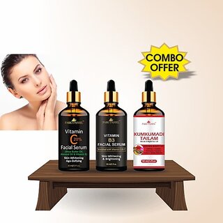 PARK DANIEL Vitamin C Facial Serum, Vitamin B3 Facial Serum & Kumkumadi Tailam Face Oil Combo Set of 3 Bottles of 30 ml(90 ml) (90 ml)