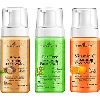 PARK DANIEL Argan, Tea Tree & Vitamin C  - Deep Cleansing Pack of 3 150ML(450 ML) Face Wash (450 ml)