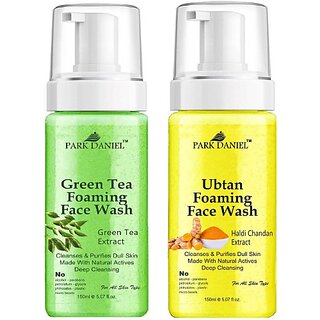 PARK DANIEL Green Tea & Ubtan Foaming  - Deep Cleansing Pack of 2 150ML(300 ML) Face Wash (300 ml)