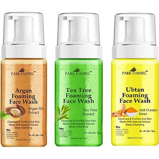 PARK DANIEL Argan, Tea Tree & Ubtan  - Deep Cleansing Pack of 3 150ML(450 ML) Face Wash (450 ml)