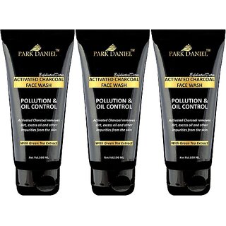PARK DANIEL Activated Charcoal - Pollution & Oil Control- To Remove dirt, Excess Oil & other impurities from the Skin Combo pack of 3 tubes of 100 ml(300 ml) Face Wash (300 ml)