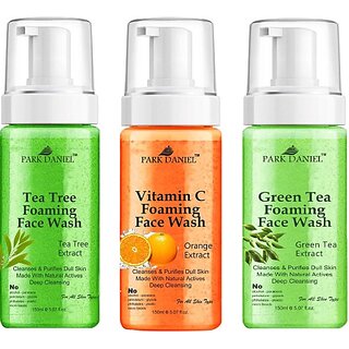 PARK DANIEL Tea Tree, Vitamin C & Green Tea  Deep Cleansing Pack of 3 150ML(450 ML) Face Wash (450 ml)