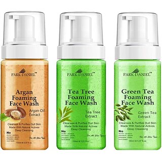 PARK DANIEL Argan, Tea Tree & Green Tea  - Deep Cleansing Pack of 3 150ML(450 ML) Face Wash (450 ml)