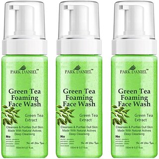 PARK DANIEL Natural Green Tea Foaming  For Deep Cleansing Combo of 3 150 ML(450 ML) Face Wash (450 ml)