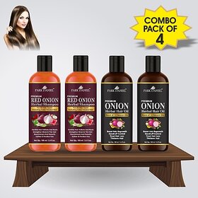 PARK DANIEL Premium ONION Hair oil and Onion Herbal Shampoo For Hair Growth Combo Pack of 4 bottles of 100 ml(400 ml) (4 Items in the set)
