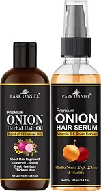 PARK DANIEL Premium Onion Herbal Oil & Onion Hair Serum - For Silky & Smooth Hair Combo Pack 2 Bottle of 100 ml(200 ml) (2 Items in the set)