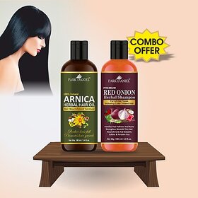 PARK DANIEL Premium Arnica Herbal Hair Oil & Red Onion Herbal Herbal Shampoo For Hair Growth Combo Pack Of 2 Bottle of 100 ml(200 ml) (2 Items in the set)