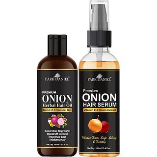 PARK DANIEL Premium Onion Herbal Oil & Onion Hair Serum - For Silky & Smooth Hair Combo Pack 2 Bottle of 100 ml(200 ml) (2 Items in the set)