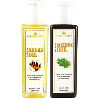 PARK DANIEL Organic Argan oil and Neem oil - Natural & Undiluted combo of 2 bottles of 100 ml (200ml) (200 ml)