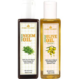 PARK DANIEL Organic Neem oil and Olive oil - Natural & Undiluted combo of 2 bottles of 100 ml (200ml) (200 ml)