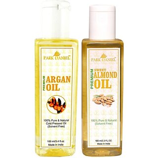 PARK DANIEL Organic Argan oil and - Natural & Undiluted Almond oil combo of 2 bottles of 100 ml (200ml) (200 ml)