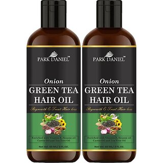 PARK DANIEL Premium Onion Green Tea Hair Oil Enriched With Vitamin E - For Hair Fall Control Combo Pack 2 Bottle of 60 ml(120 ml) Hair Oil (120 ml)