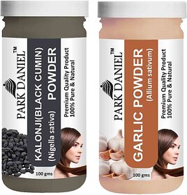 PARK DANIEL Pure & Natural Kalonji Powder & Garlic Powder Combo Pack of 2 Bottles of 100 gm (200 gm ) (200 ml)