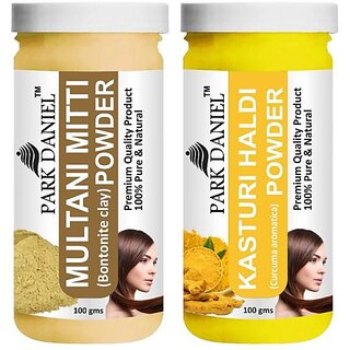 PARK DANIEL Pure & Natural Multani Mitti Powder & Kasturi Haldi Powder Combo Pack of 2 Bottles of 100 gm (200 gm ) (200 ml)